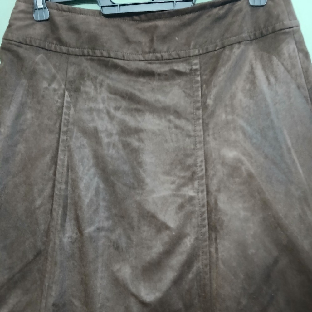 Vintage Liz Claiborne 90s Brown Faux Suede Zip Knee Length Skirt Women's Size 10 - Picture 2 of 11